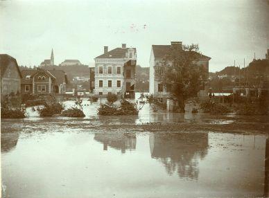 Das Hochwasser 1899 in Wels, Fotografie. Quelle: Stadtarchiv Wels